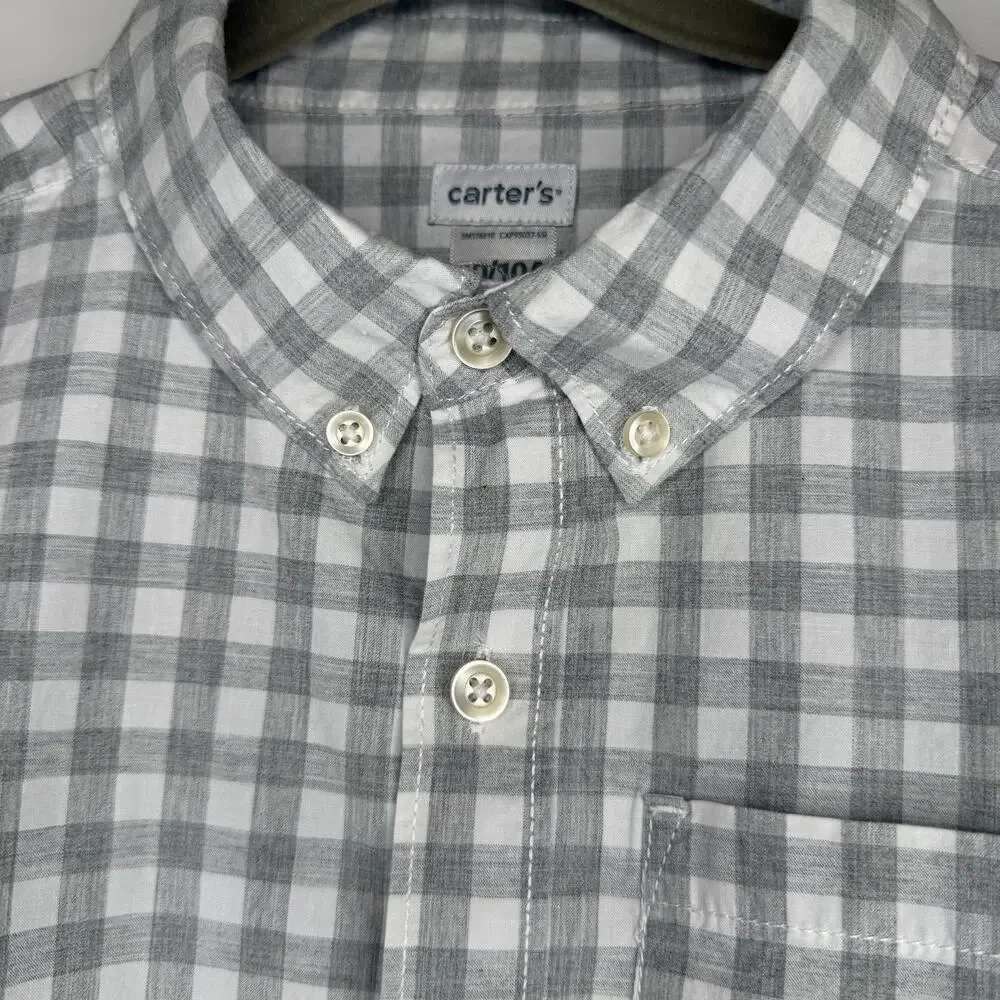 Carter’s Boys Button Down Long Sleeve Shirt Size 10 Gray And White Check